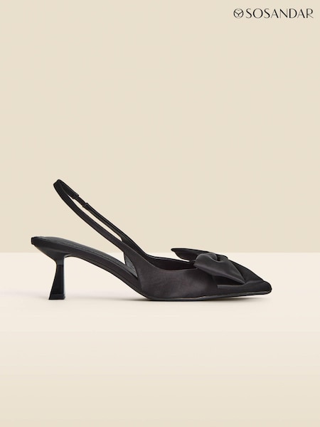 Sosandar Black Bow Detail Kitten Heel Slingback Court Shoes (986972) | AED172