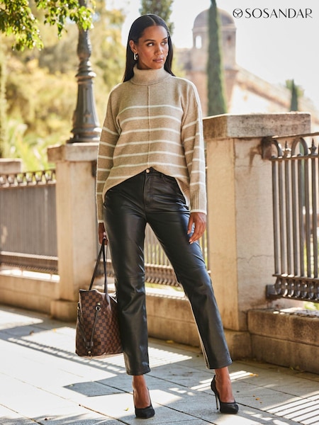 Sosandar Brown Stripe Roll Neck Jumper (987725) | $103