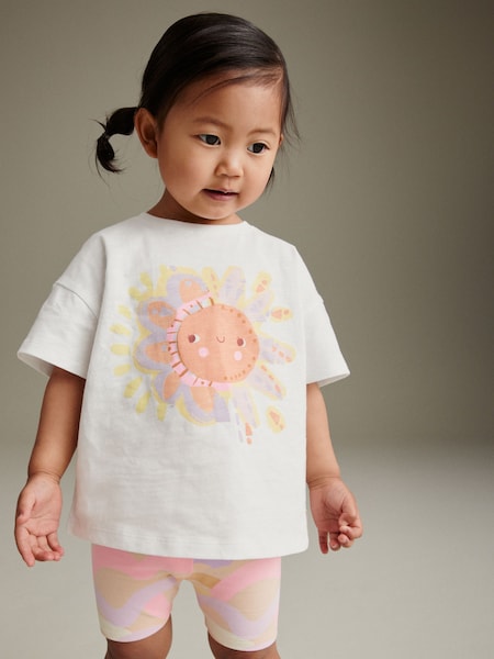 Roza/belo mavrično sonce - 100% Cotton Short Sleeve Top and Cycle Shorts Set (3mths-7yrs) (987753) | € 6 - € 9