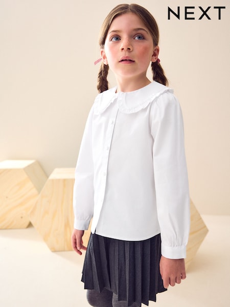 Alb - Long Sleeve Lace Trim School Blouse (3-14yrs) (988053) | 45 LEI - 67 LEI