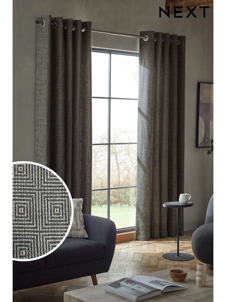 Black/White Monochrome Woven Geometric Eyelet Lined Curtains (988435) | €31 - €69