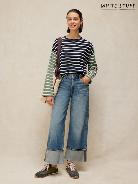 أزرق - White Stuff Kim Stripe Long Sleves T-shirt
