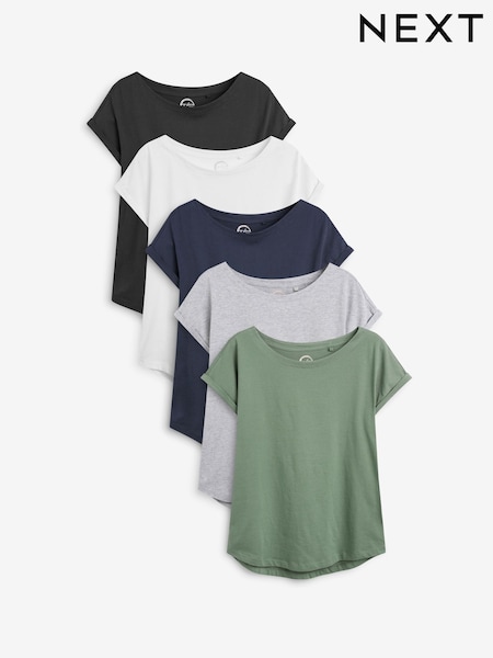 Grey/White/Black/Navy Blue/Khaki Green Cap Sleeve T-Shirts 5 Pack (988559) | LEI 237 - LEI 240