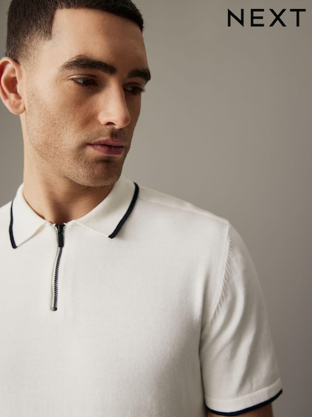 White Knitted Textured Panel Regular Fit Polo Shirt (988618) | €13