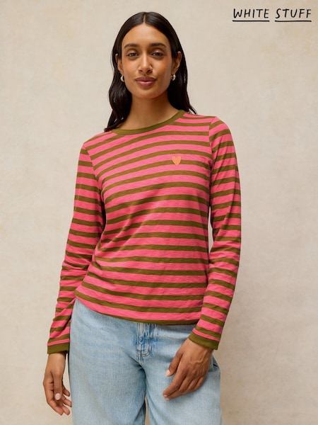 Pink - White Stuff Clara Stripe Embroidered T-shirt