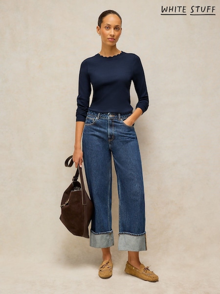 Blue - White Stuff Aida Scallop Long Sleves T-shirt