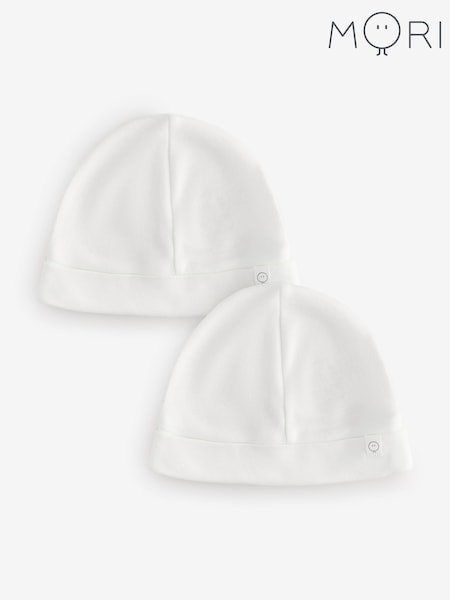 White - Mori White Supersoft Baby Hats 2 Pack
