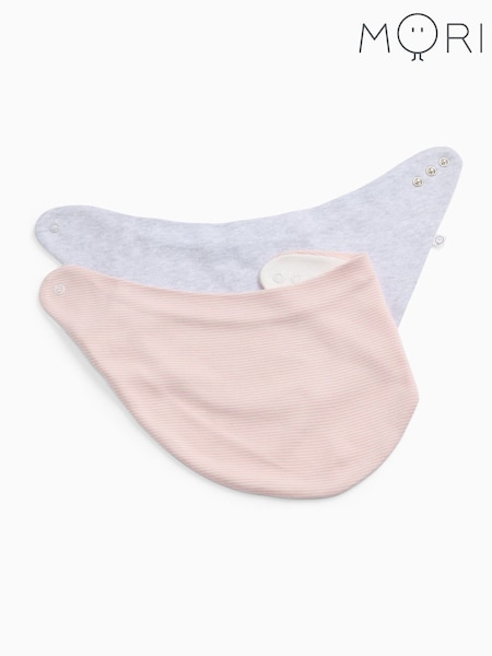 Pink/Grey - Mori Stripe Supersoft Milk Bibs 2 Pack