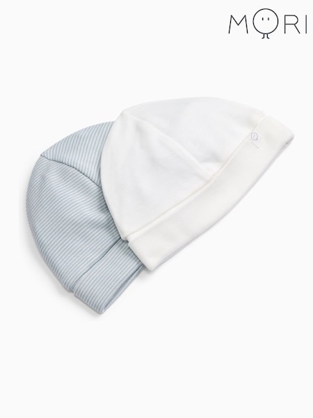 Asul - Mori Blue Stripe & White Supersoft Baby Hats 2 Pack