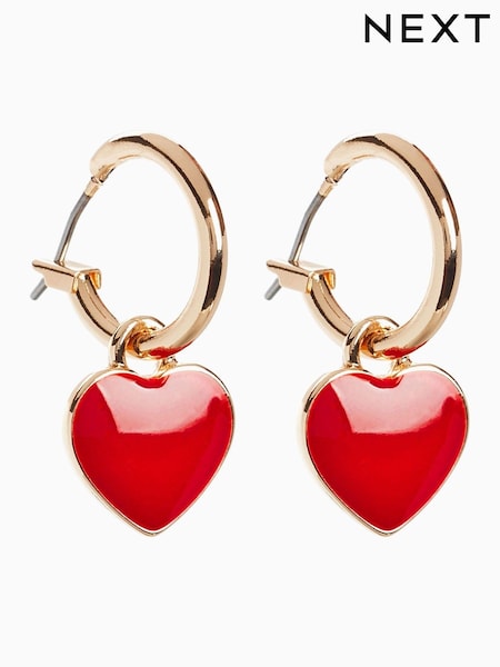 גוון אדום/זהב  - Heart Hoop Earrings (990387) | ‏23‏₪