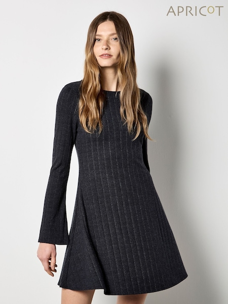 Black - Apricot Pointelle Knit Jersey Swing Mini Dress