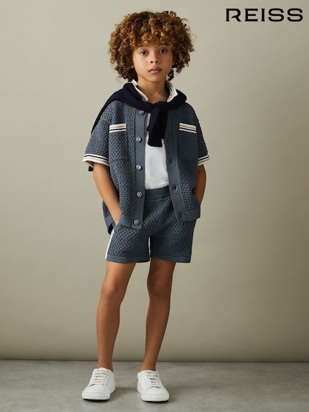 Reiss Airforce Blue Coulson 9-13 yrs Crochet Contrast Trim Shirt (990418) | AED360