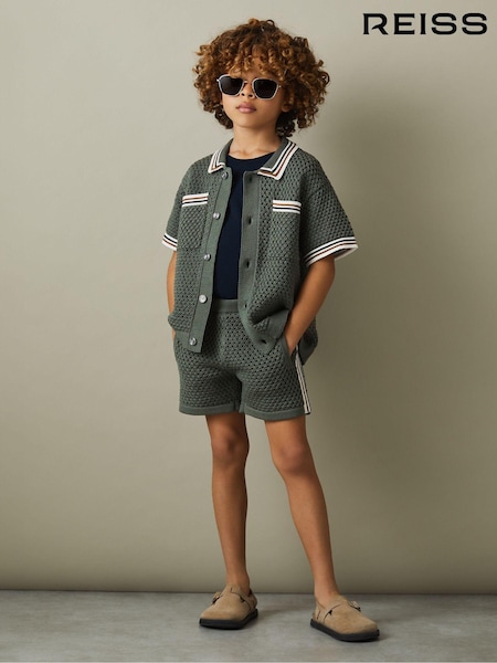 Reiss Dark Sage Green Creek 3-9 yrs Crochet Contrast Trim Elasticated Shorts (990424) | kr842