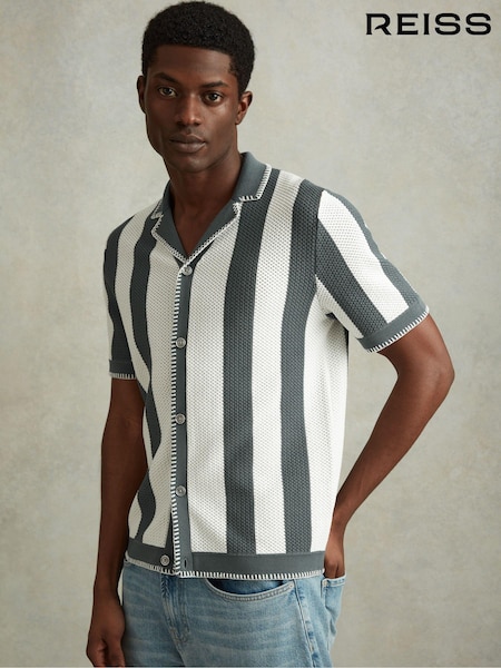 Reiss Argento/Optic White Naxos Knitted Cuban Collar Shirt (990561) | €200
