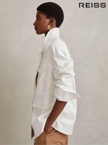 Reiss White Jade Linen Blend Drawstring Overshirt (990579) | €78