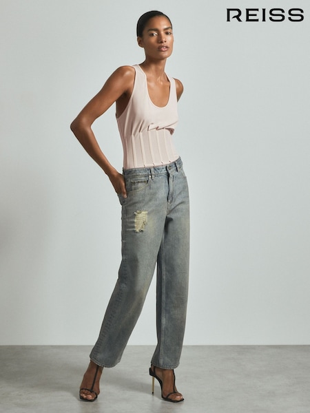 Reiss Blue Dina Embellished Wide Leg Jeans (990628) | €449