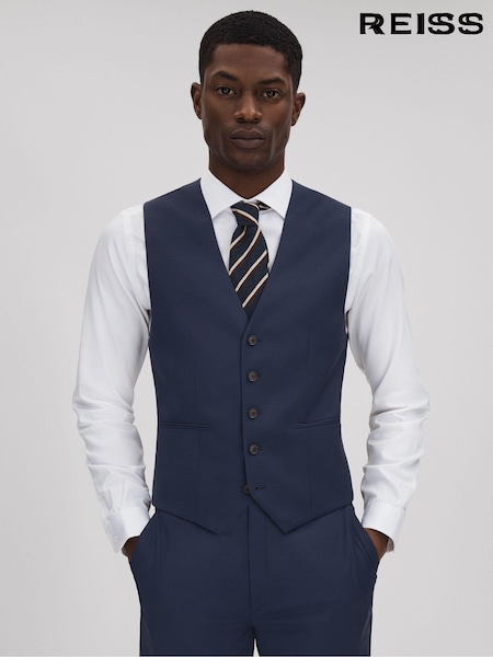 Reiss Navy Destiny Wool Single Breasted Slim Fit Waistcoat (990663) | €241