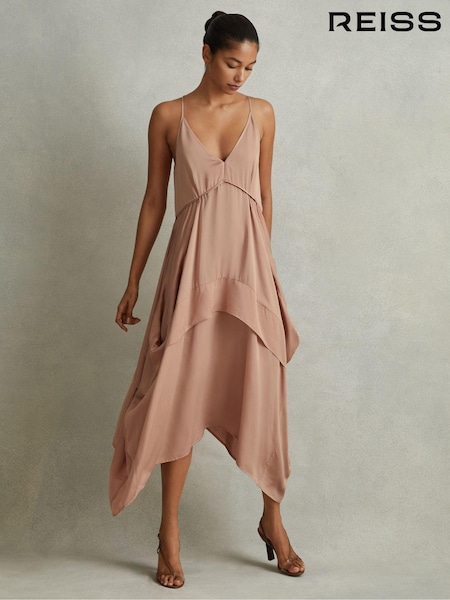 Reiss Demi Viscose Side Pleat Asymmetric Midi Dress (990783) | €362