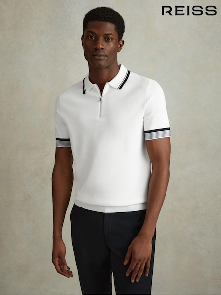 Reiss Optic White Chelsea Half-Zip Polo Shirt (990893) | €85