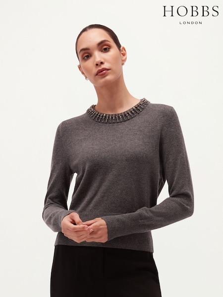 Grau - Hobbs Lindie Embellished Jumper With Wool