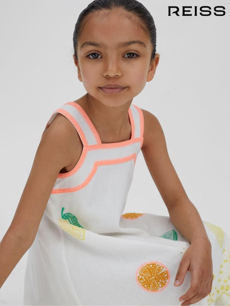 Reiss Ivory Print Arabella 9-13 yrs Cotton-Linen Broderie Dress (990940) | €123