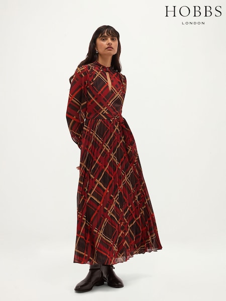 بني - Hobbs Ophelia Check Dress