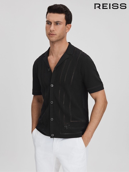 Reiss Black Heartwood Embroidered Cuban Collar Shirt (990970) | €215