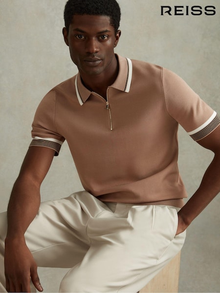 Reiss Warm Taupe Chelsea Half-Zip Polo Shirt (991013) | €171