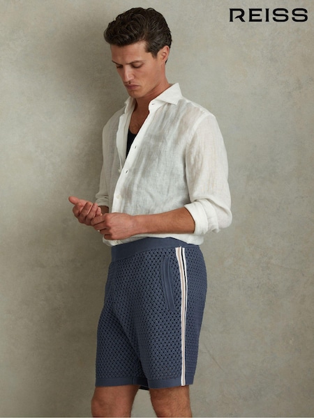 Reiss Airforce Blue Creek Cotton Blend Crochet Drawstring Shorts (991072) | €195