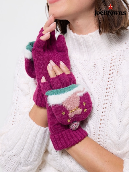 Pink - Joe Browns Cosy Cats Winter Gloves