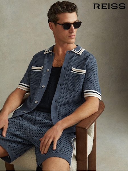 Reiss Airforce Blue Coulson Cotton Blend Crochet Shirt (991194) | €200
