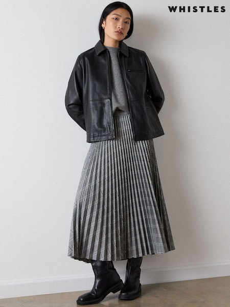 Grey - Whistles Petite Check Pleated Midi Skirt