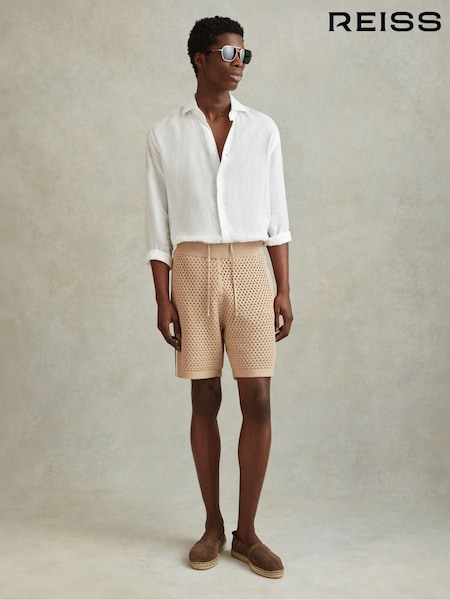 Reiss Soft Taupe Creek Cotton Blend Crochet Drawstring Shorts (991290) | € 200