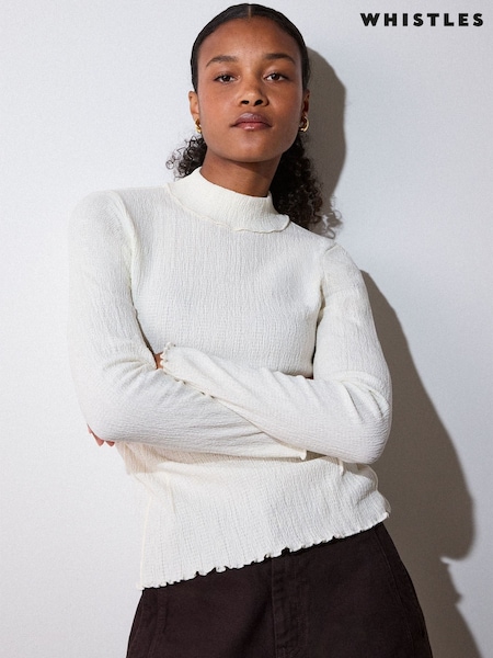 White - Whistles Textured Long Sleeve Top