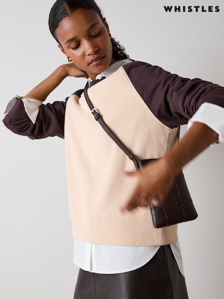 Brown - Whistles Contrast Sleeve Sweat Top