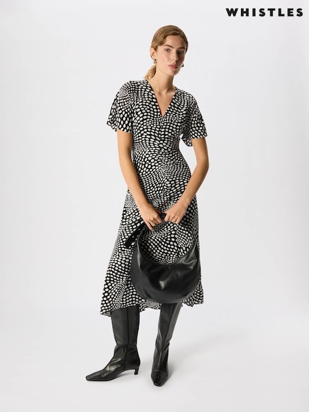 Schwarz - Whistles Petite Mixed Dot Scarf Midi Dress