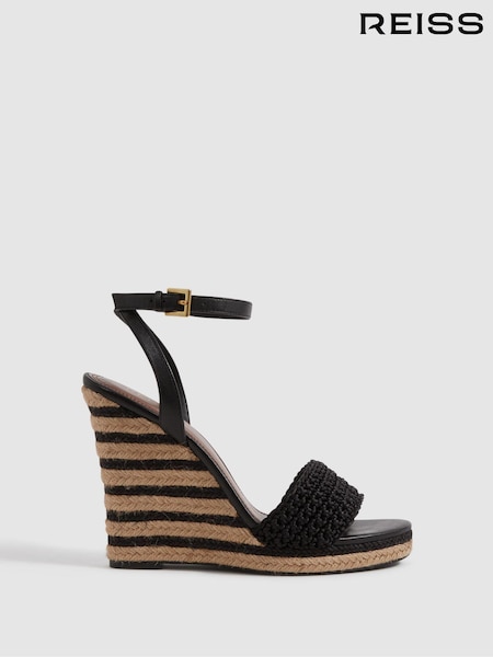 Reiss Black/Neutral Selene Crochet Wedges Heels (991482) | AED1,354