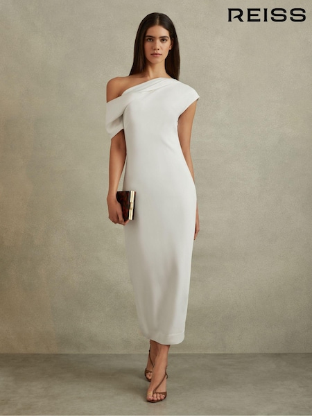 Reiss Ivory Laurey Draped Bodycon Midi Dress (991552) | 1,676 QAR