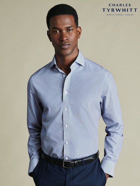 Синий - Regular Charles Tyrwhitt Royal Bengal Stripe Non-iron Poplin Cutaway Esf Shirt
