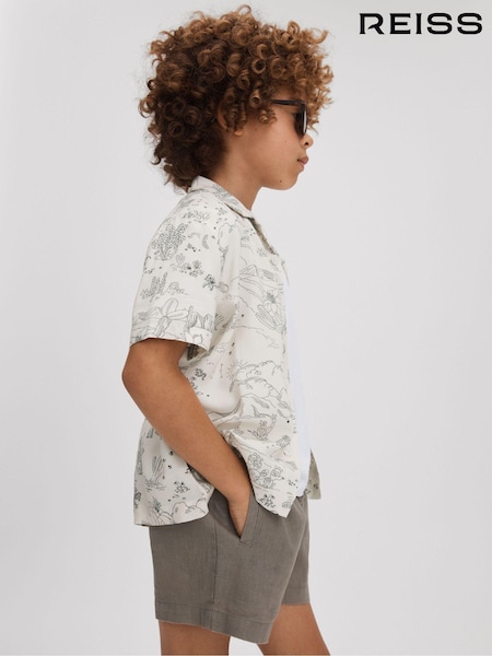 Reiss Ecru Gobi 9-13 yrs Sketch Design Cuban Collar Shirt (991750) | €22