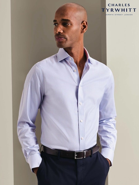 Cornflower Blue - Regular Charles Tyrwhitt Mini Tattersall Check Non-iron Twill Shirt