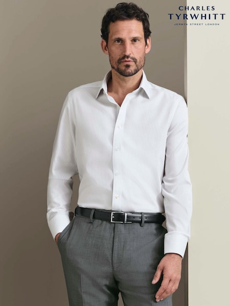Сұр - Regular Charles Tyrwhitt Stripe Non-iron Royal Oxford Slim Fit Shirt