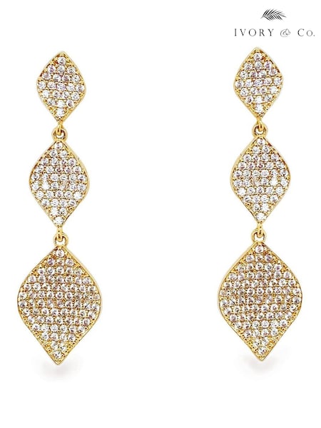 Ivory & Co Gold Rochelle Crystal Pave Triple Drop Earrings (991930) | €84