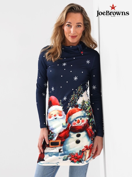 Zils - Joe Browns Ar atlokāmu apkakli Ziemassvētku tunikas tops ar grafiku
