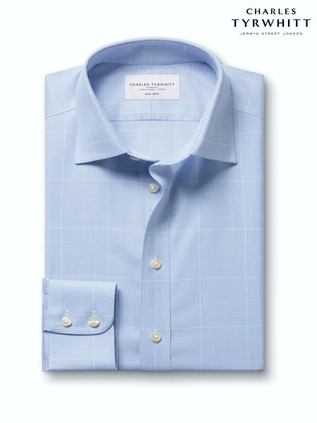 Sky Blå - Regular Charles Tyrwhitt Prince Of Wales Check Non-iron Twill Slim Fit Shirt