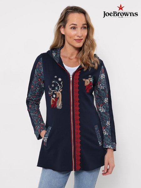 Blue - Joe Browns Christmas Reindeer Zip Through Hoodie