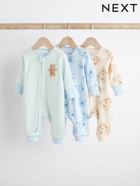 Blue Bear Baby Footless Zip 100% Cotton Sleepsuits 3 Pack (0-2yrs) (992253) | € 19 - € 21