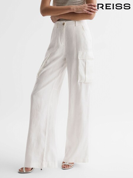 Reiss White Robyn Linen Wide Leg Trousers (992329) | €65
