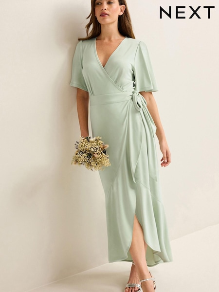 Sage Green Wrap Front Bridesmaid Maxi Dress (992540) | € 49