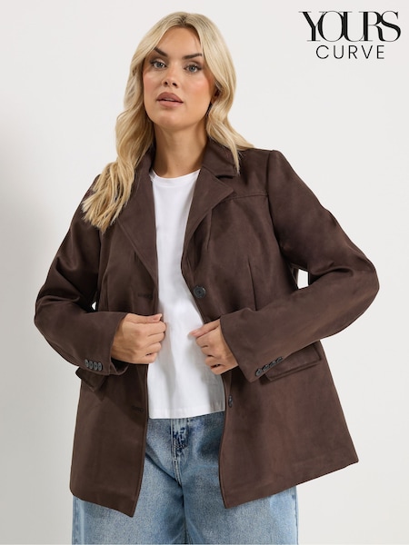 Brown - Yours Curve Faux Suede Blazer